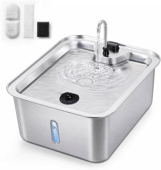 4.5Gal/17L Pet Water Fountain, Stainless Steel Dog Water Bowl Dispenser with Visible Window & Wide Drinking Area, Large Capacity Dog Fountain for Multi-Pet Home