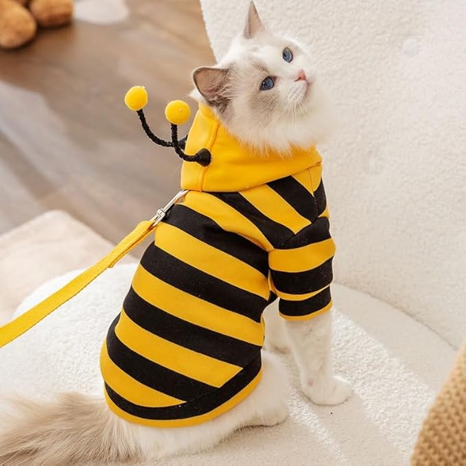 Selena Cat Bee Antennae Costume Hoodies Cute Bee Stripes Dog Kitten Puppy Pet Apparel (Large,Yellow&Black)
