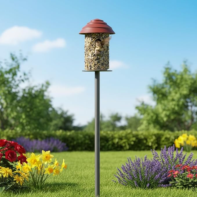 Fortress Bird House for Outside Clearance, Pebble Stone HDPE Roof Bird House for Outdoor, Heavy Duty Stone, Hanging Birdhouse for Outside, Wren House 10 Year Lasting (Red)