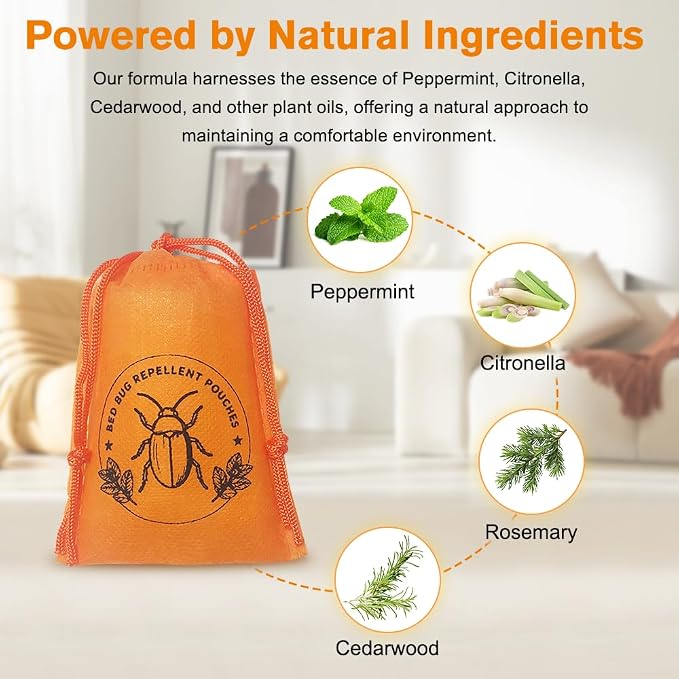 15 Pack Powerful Bed Bug Repellent Pouches, Natural Bed Bug Deterrent Safe for Kids & Pets, Mess-Free Alternative to Bed Bug Spray & Bed Bug Killer for Indoor Home Use, 30 Days Long-Lasting Protection