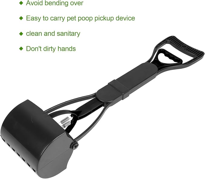 Pet Pooper Scooper, 23.7 Heavy Duty Dog Pooper Scooper, Long Handle Poop Picker Upper, Portable Pet Waste Grabber for Yard, Grass, Dirt, Double Spring, Dog Supplies (All Black)