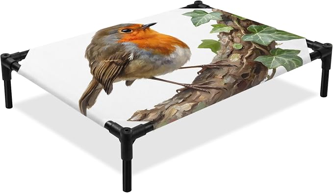 Outdoor Elevated Dog Bed for Large Dogs, Bird Breathable Cooling Raised Dog Cot for Indoor/Outdoor, Ivy Branch Animal Green Botanical Leaf Waterproof Elevated Pet Beds, L 28 x 22 in