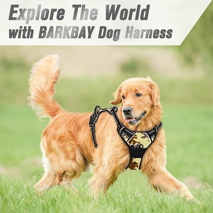 BARKBAY Dog Harness No Pull for Large Dogs Front Back Clips,Dog Vest | Soft Padded No Choke With Handle,Easy On&Off,Adjustable Reflective For Walking Training Running(Desert Camo,XL)