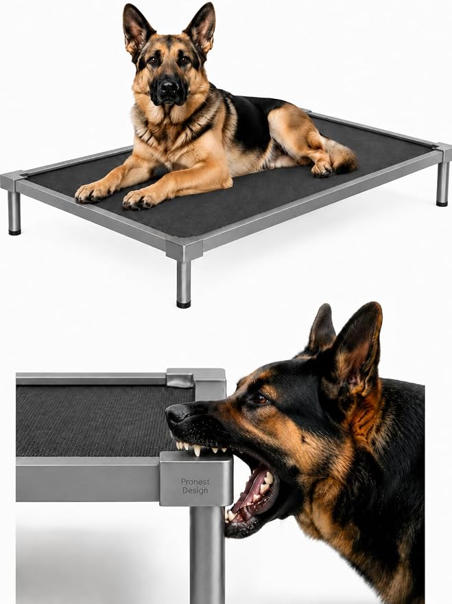 Premium Elevated Dog Bed, Chew Proof Aluminum Alloy Heavy Duty Dog Supplies, Cooling Raised Pet Cot Indestructible with Anti-Rust Washable Assembly for Crate Outdoor (Grey, Medium(40.6"x 28.7" x 7"))
