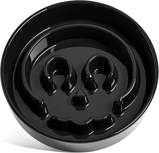 LE TAUCI Dog Bowls Slow Feeder Ceramic, 1.5 Cups Slow Feeding Dog Bowl Small Medium Breed, Puppy Bowl for Fast Eaters,Skull Black