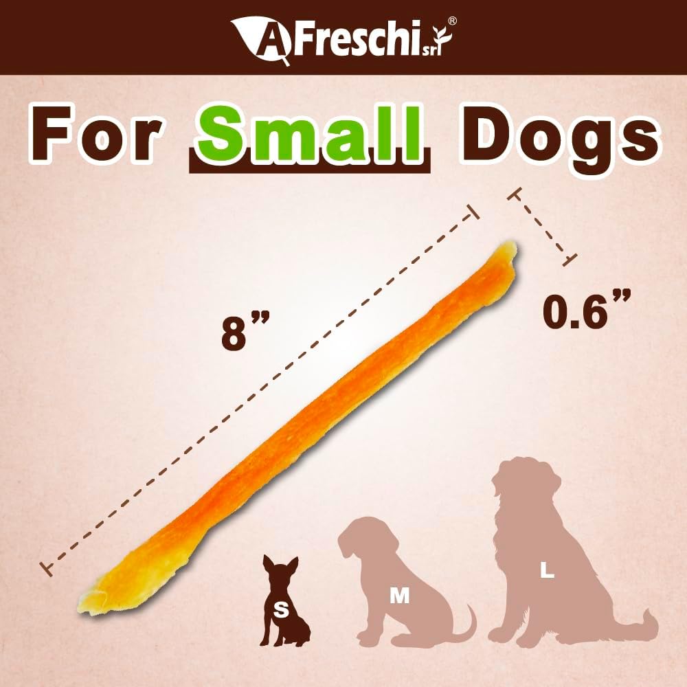 AFreschi Turkey Tendons for Dogs, USA-Sourced, Healthy Dog Treats, Rawhide-Free Puppy Chews, Long Lasting, All Natural, Hypoallergenic Dog Treats for Small Breeds, 10 oz Pack Strips