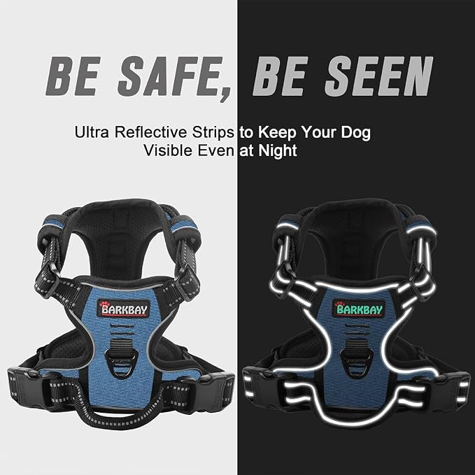 BARKBAY Dog Harness No Pull for Small Sized Dog Front Back Clips,Dog Vest | Soft Padded No Choke With Handle,Easy On&Off,Adjustable Reflective For Walking Training Running(Navy,S)