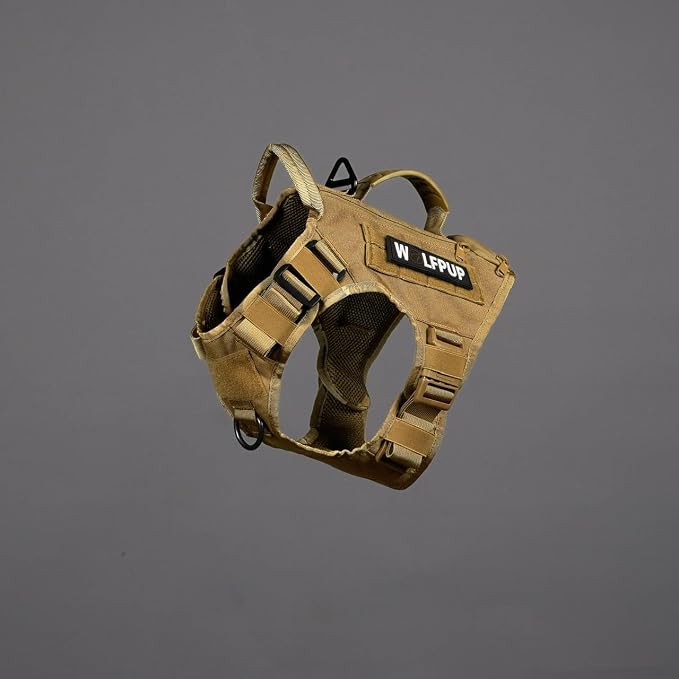 WOLFpak Tactical Dog Vest Harness No Pull Breathable MOLLE(Khaki, Large) | Dual Grab Handles, 1000D Nylon, Four-Point Adjustment, MOLLE Attachment Panels, Three Storage Pockets, Metal Alloy Buckles