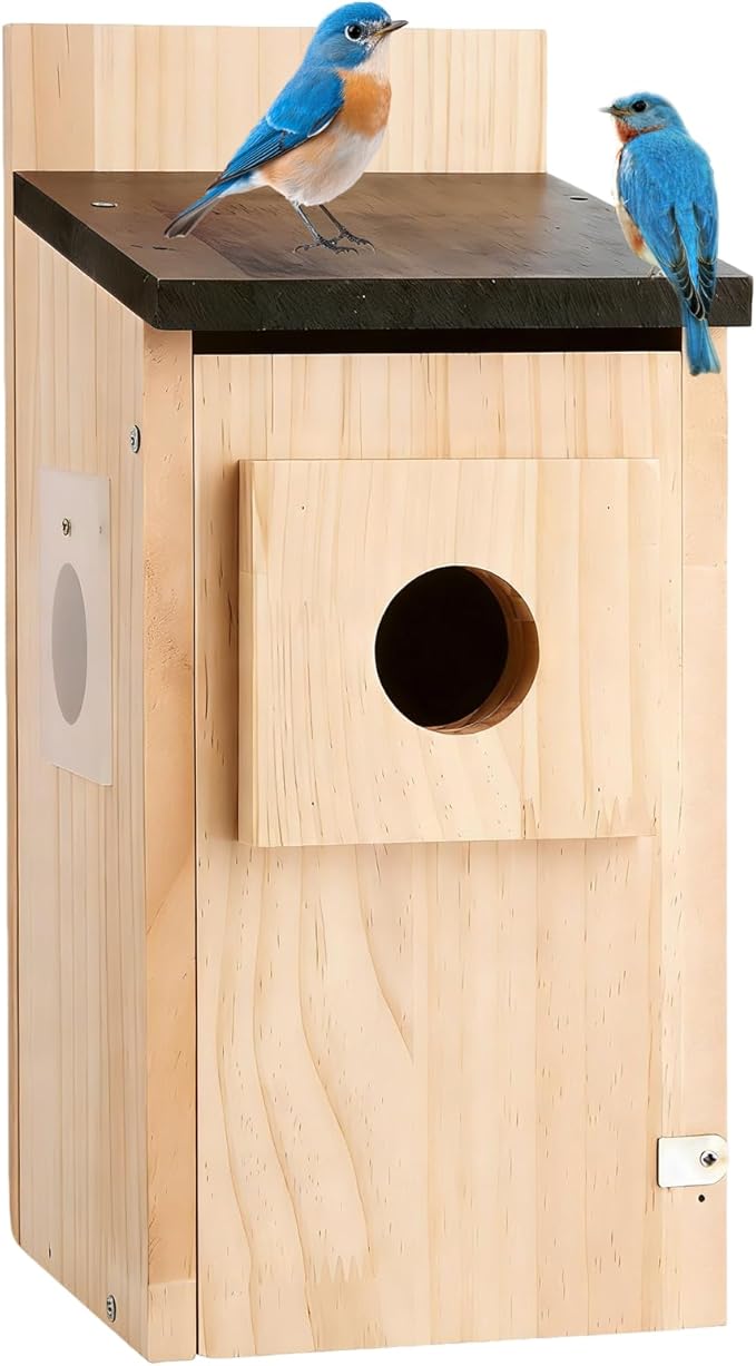Wood Bird Houses for Outside,Wooden Blue Bird Nesting Boxes for Outdoor,Hanging Bird House Waterproof for Humming Bird,Swallow,Wren,Easy to Install,Suitable for Garden and Courtyard Decoration