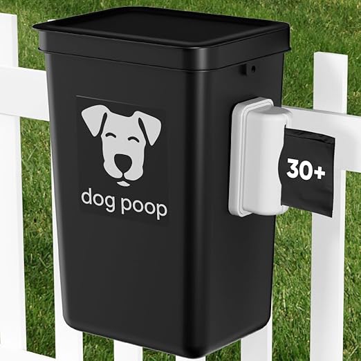 Moryimi Dog Poop Trash Can Outside 3.1 Gallon | Dog Waste Trash Can with Trash Bag Dispenser, Outdoor Dog Poop Trash Can with Lid, Black Hanging Trash Can for Fence, Garbage