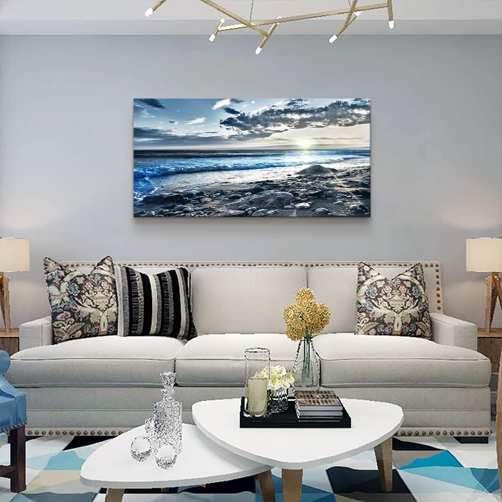 Wall Art For Living Room Wall Decor For Bedroom Large Size Poster Blue Beach Sun Ocean Landscape Paintings Prints Artwork Bathroom Decorations Seascape Canvas Prints Hang Pictures Office Home Decor