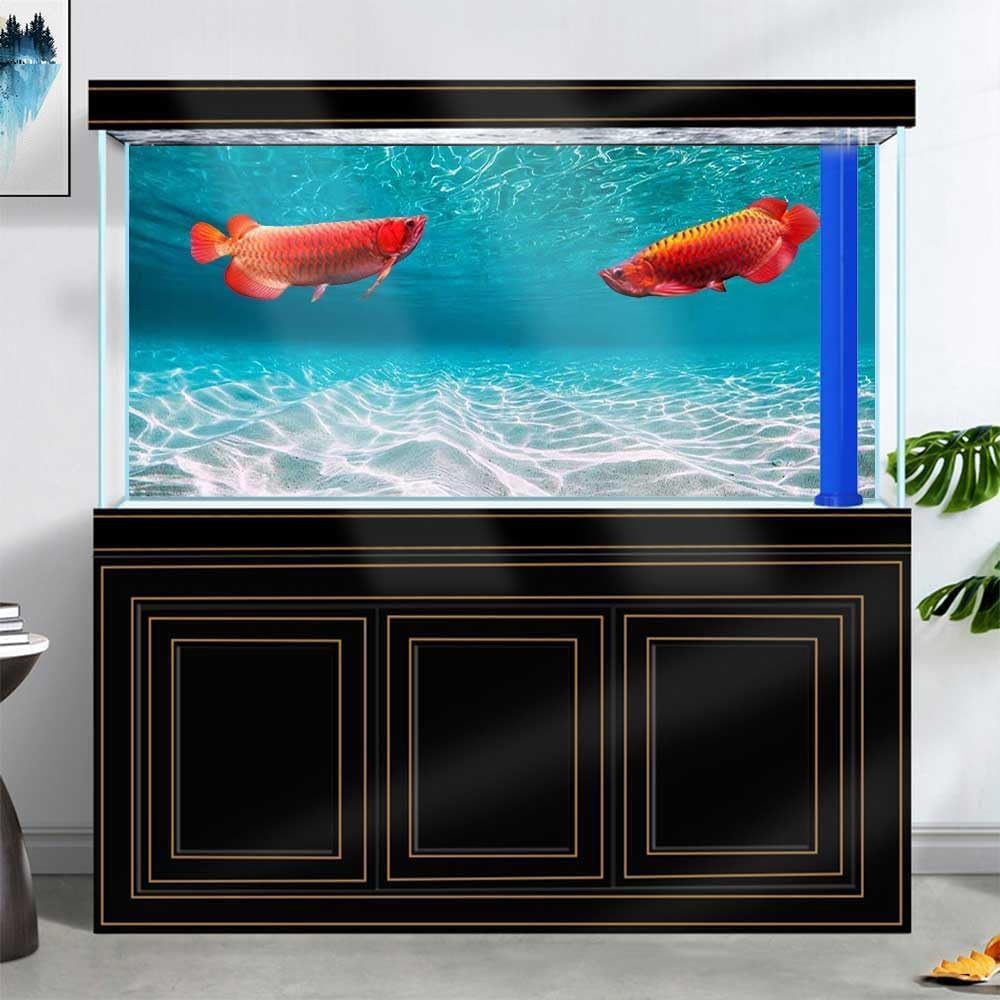 48X20IN Natural Undersea Aquarium Background, Undersea Beach Fish Tank Background, with 8 EVA Double-Sided Tape