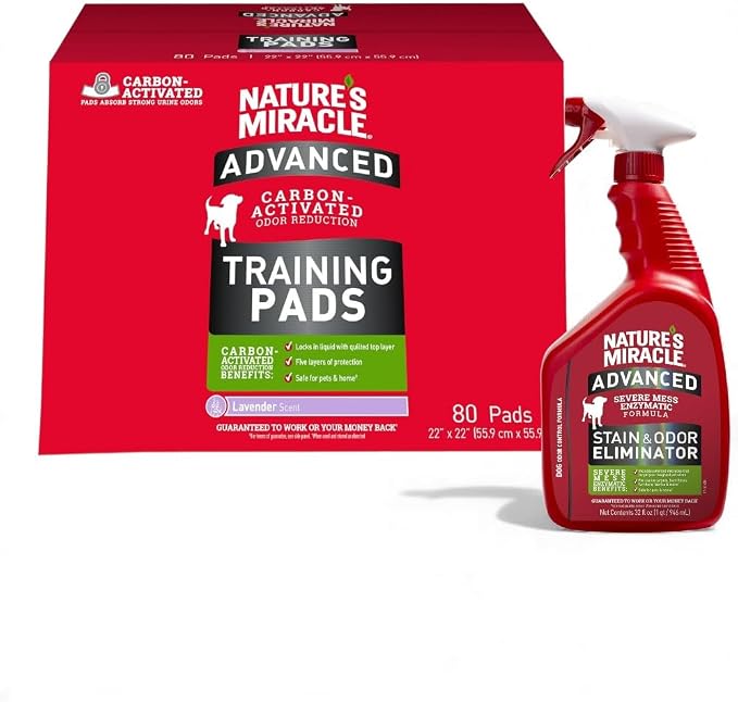 Nature's Miracle Bundle | Advanced Training Pads 80ct Lavender Scent & Advanced Stain & Odor Removing Spray 32oz