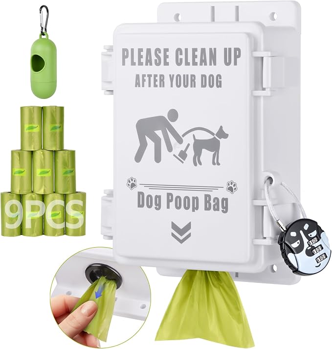 Outdoor Dog Poop Bag Dispenser Wall Mountable, Waterproof & Commercial-Grade, Outdoor Organizer for Home, Parks, Apartments, Property Management with 135 Bags & Lock Included