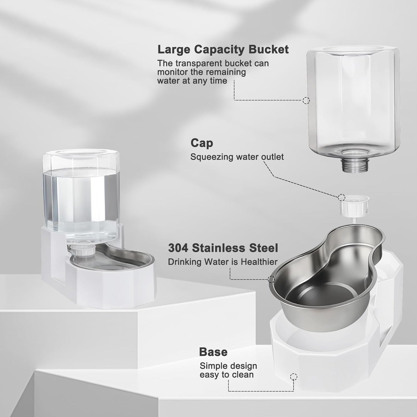 Sfozstra Gravity Water Bowl Dispenser : Automatic 4L White Cat Stainless Steel Feeder Without Filters for Pets Indoor/Outdoor by Owners