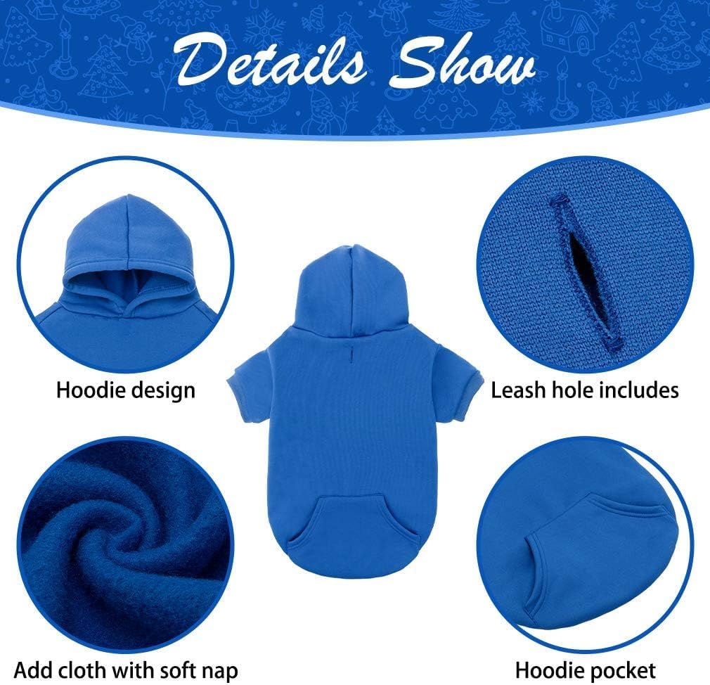 KOOLTAIL Basic Dog Hoodie - Soft and Warm Dog Hoodie Sweater with Leash Hole and Pocket, Dog Winter Coat, Cold Weather Clothes Sweatshirt for Small Medium Large Dogs Puppy Cat Boys Girls Blue SM