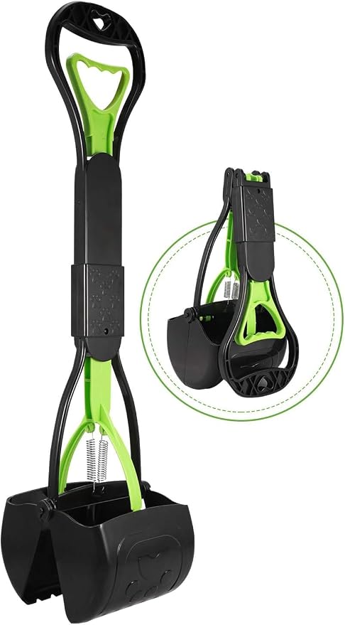 Non-Breakable Pet Pooper Scooper for Dogs and Cats with Long Handle High Strength Material and Durable Spring for Easy Grass and Gravel Pick Up (Green)