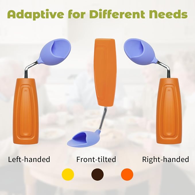 Anti-Tremor Spill Shield Spoon for Hand Tremors Parkinsons, Weighted Adaptive Utensils with Large Enclosed Scoop, Ergonomic Non-Slip Handle, Dishwasher Safe (Brown, Forward-Tilt)