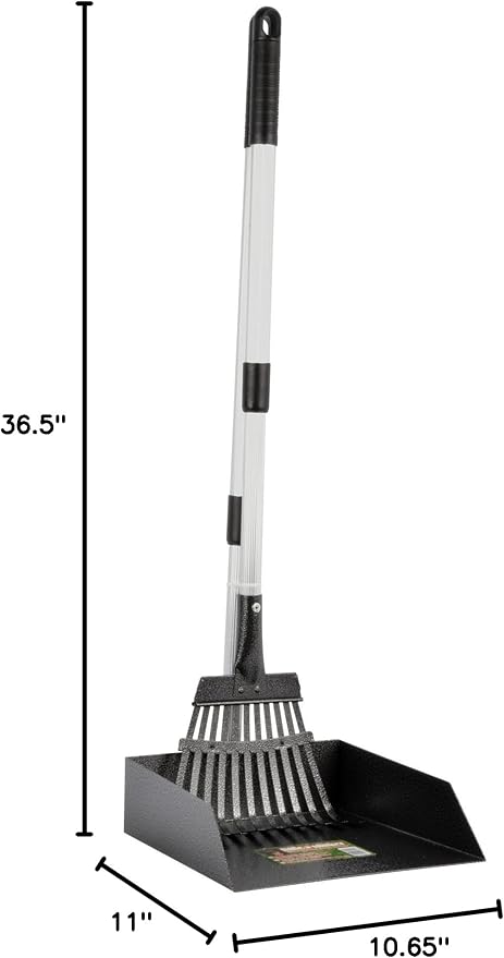 PRECISION PET PRODUCTS Little Stinker Heavy Duty Poop Scoop Large Pan with Rake - 6200-66215, Silver/Black