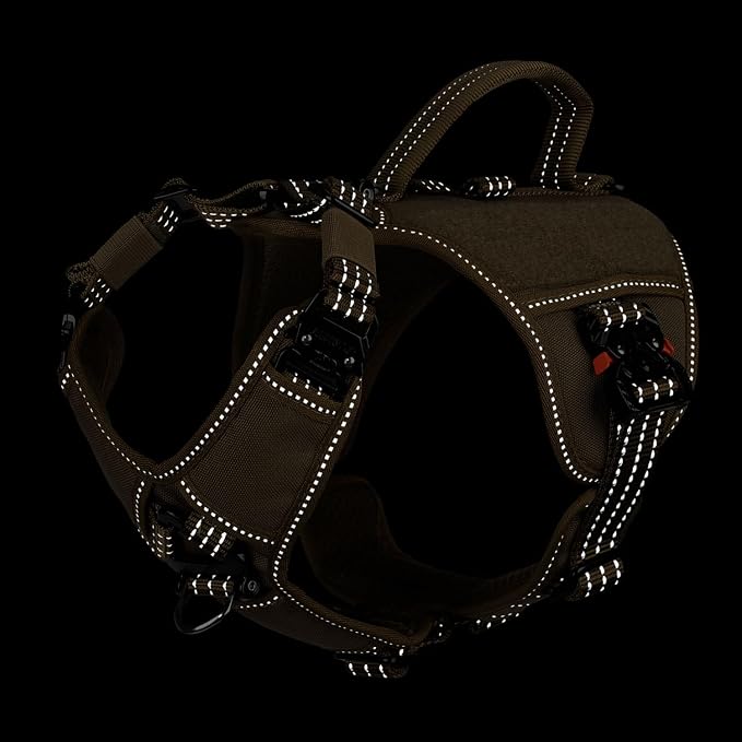 ICEFANG Quick-Moving Tactical Dog Harness for Small Dogs,No Pull Dog Vest | Control Handle,Reflective,Full Metal Buckles,Adjustable,Hook-and-Loop Panel,Soft Padded,Brown,Small