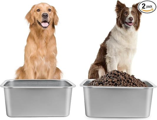 1.25 Gallon Dog Water Bowl, 2 Pack Stainless Steel Dog Bowls | 12.6 x 8.7 x 3.9 in Bowl Set, Food or Water Use, Indoor Outdoor Use, Wide Opening, Rounded Corners, Easy Rinse