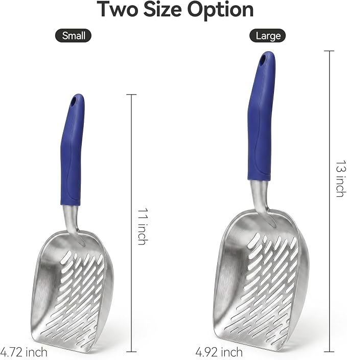 Cat Litter Scoop, Kitty Metal Scooper with Long Handle | Heavy Duty Aluminum Deep Sifter, Rustproof Durable Kitten Poop Shovel for Travel & Small Litter Box