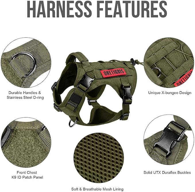 OneTigris Tactical Dog Harness with Handle No-Pull Adjustable for Small Dog | Military 1000D Pullable Nylon, Service Dog Vest with Hook & Loop Panels, Easy On & Off for Walking Hiking Training Camo XS