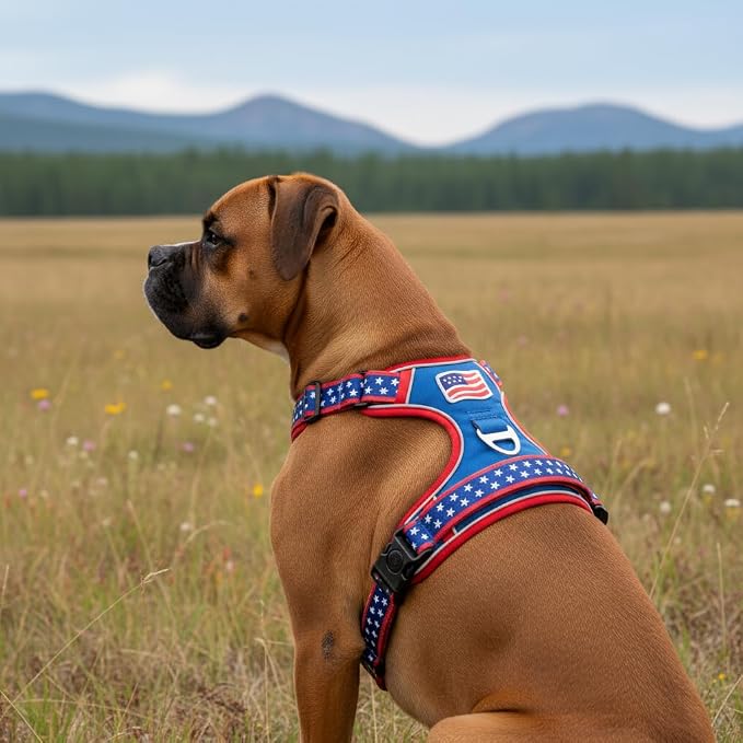 Extra Large Dog Harness, Heavy Duty Patriotic Pet Vest for German Shepherd, Golden Retriever, No Pull XL Puppy Chest Harness with Neck Buckles & Handle, Tactical Doggie Walking Gear (X-Large)