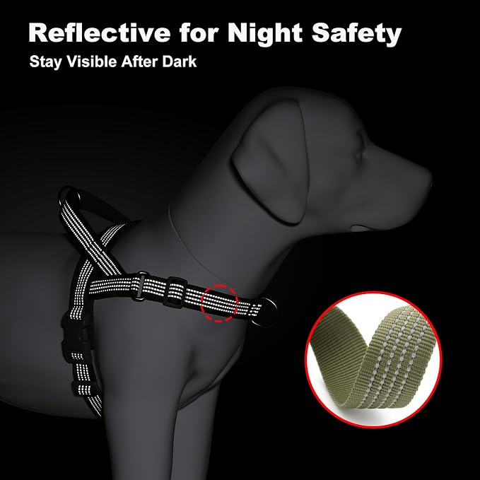 No Pull Dog Harness with Handle, Adjustable Soft Mesh Padded Vest | Reflective Walking Harness with Front Clip for Small Medium Large Dogs, Quick Fit No Escape for Training, Ranger Green, L
