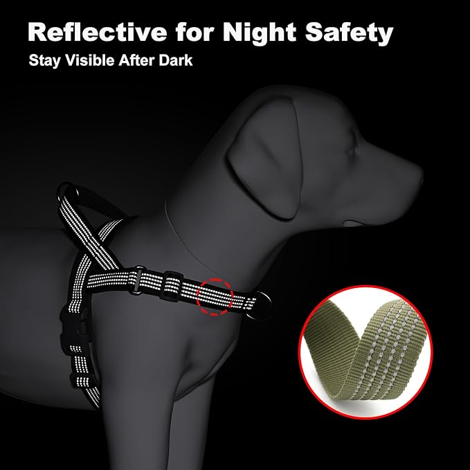 No Pull Dog Harness with Handle, Adjustable Soft Mesh Padded Vest | Reflective Walking Harness with Front Clip for Small Medium Large Dogs, Quick Fit No Escape for Training, Ranger Green, M