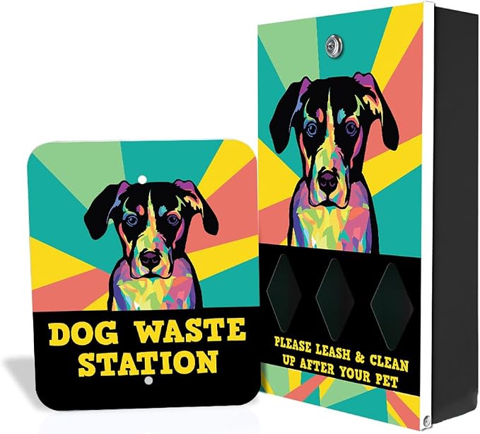 Zero Waste USA - DISPENSE-ART™ Dog Waste Station - Mutt | Commercial rust-proof aluminum station with UV artwork, 400 roll bags, 10-gallon can & 10-year warranty