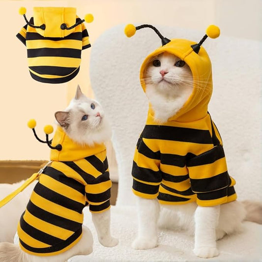 Selena Cat Bee Antennae Costume Hoodies Cute Bee Stripes Dog Kitten Puppy Pet Apparel (XX-Large,Yellow&Black)