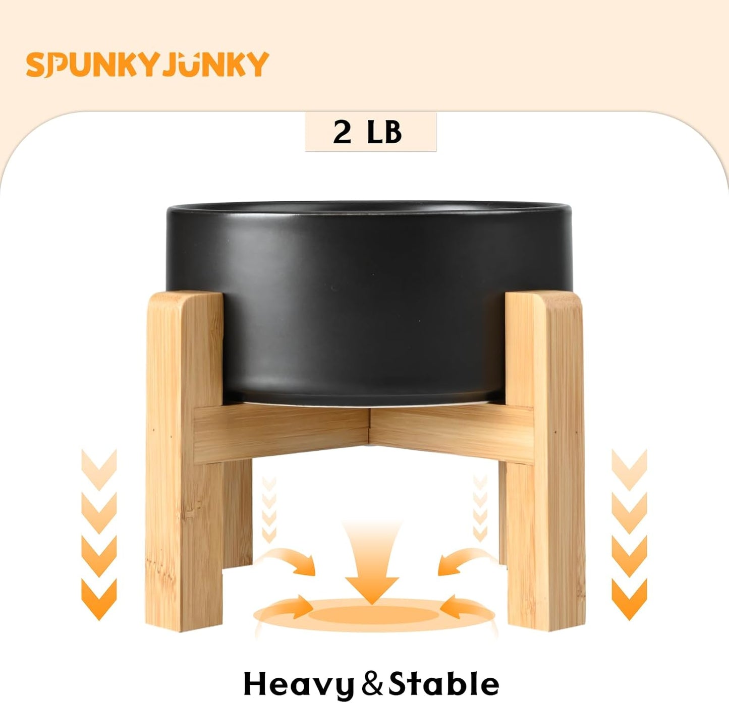 SPUNKYJUNKY Ceramic Elevated Dog Bowls 2 Pack - 6.1inch Raised Dog Bowls with Non-Slip Wooden Stand for Medium Dogs Dishwasher Safe(Black,28.7OZ*2)