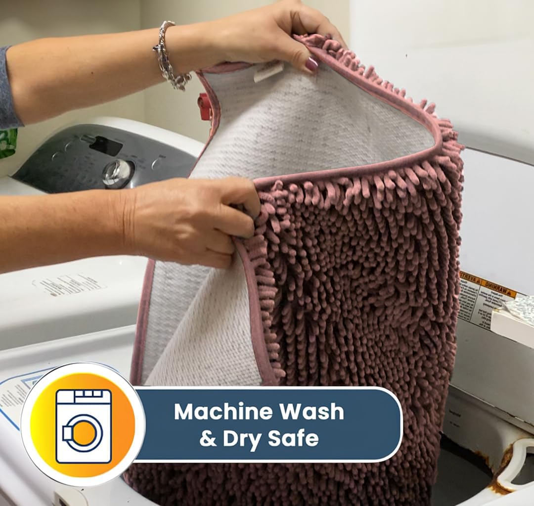 Muddy Mat® AS-SEEN-ON-TV Highly Absorbent Microfiber Door Mat and Pet Rug, Non Slip Thick Washable Area and Bath Mat Soft Chenille for Kitchen Bedroom Indoor and Outdoor - Light Pink 36" x 120"