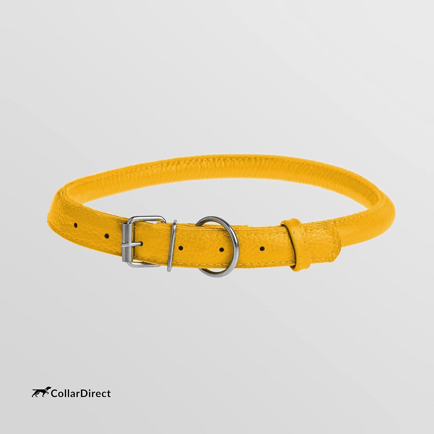 CollarDirect Rolled Leather Dog Collar, Soft Padded Round Puppy Collar, Handmade Genuine Leather Collar Dog Small Large Cat Collars 13 Colors (6-7 Inch, Yellow Textured)