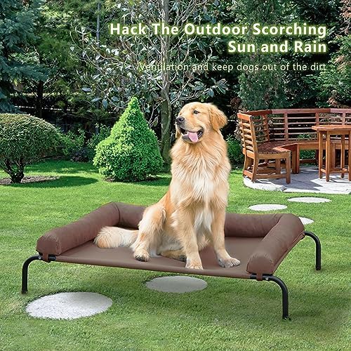 Cooling Elevated Dog Bed - Outdoor Medium Raised Dog Cot W/Breathable Mesh | Portable Pet Cot W/Removable & Waterproof Bolster,Elevated Dogs Beds