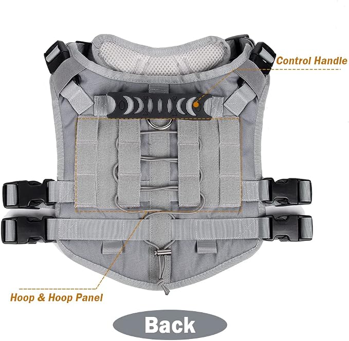 Tactical Dog Harness for Medium Large Dogs No Pull, Military Dog Harness with Handle,Service Dog Vest with Molle & Loop Panels, Adjustable Pet Harness for Training Hunting Walking Gray