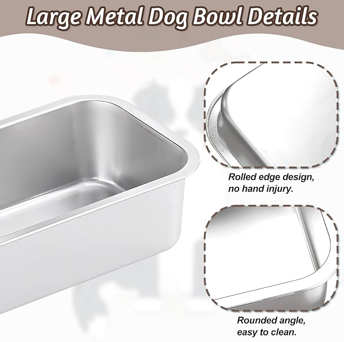 Fhiny 2 PCS Stainless Steel Dog Bowl, 1.2 Gallon Capacity Metal Dog Food & Water Bowls for Medium, Large, X-Large Dogs Indoor & Outdoor Universal Dog Bowl Dishwasher Safe