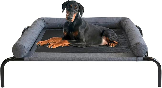 PETIME Cooling Elevated Pet Cushion Bed Raised Dog Cots for Small Dogs, Portable Indoor & Outdoor Pet Hammock, Frame with Breathable Mesh and Removable Bolsters (42 Inch)