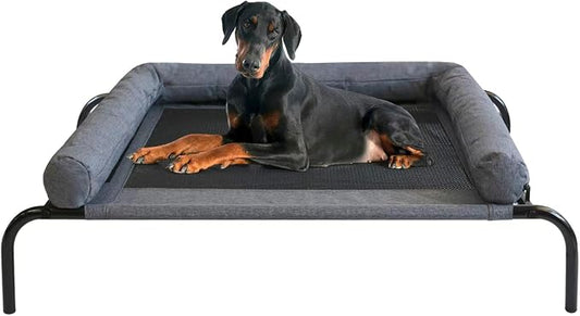 PETIME Cooling Elevated Pet Cushion Bed Raised Dog Cot for Small Dogs, Portable Indoor & Outdoor Pet Hammock, Frame with Breathable Mesh and Removable Bolsters (48 Inch)
