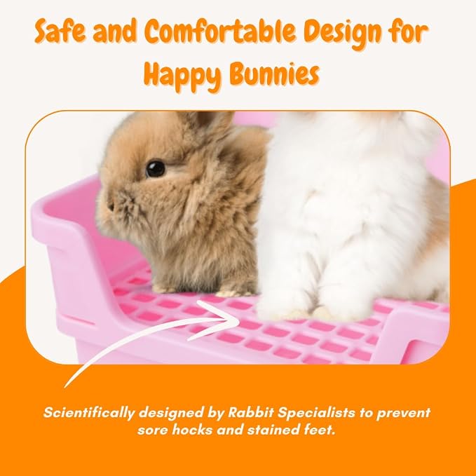 HoppScotch.bun Bumbox Large Rabbit Litter Box, 15.75" Training Cage with Plastic Grid for Small Animals, Indoor/Outdoor, Pink