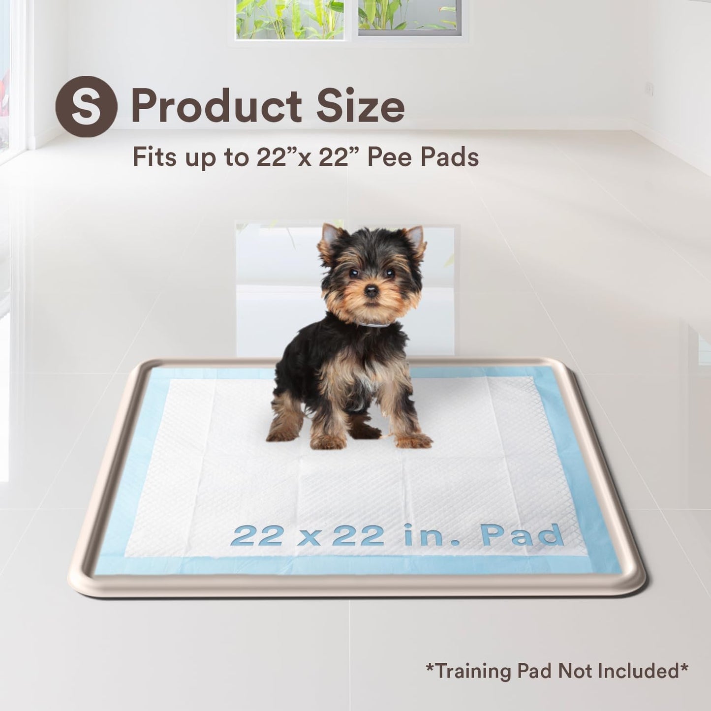 Pee Pad Tray Holder for Dogs - Fits Up to 22 x 22 in. Square Potty Training Pads No Spill Raised Lip High Edge Silicone Mat, Extra Thick and Non-Slip for Indoor Floor Protection (Small, Beige) | eenk