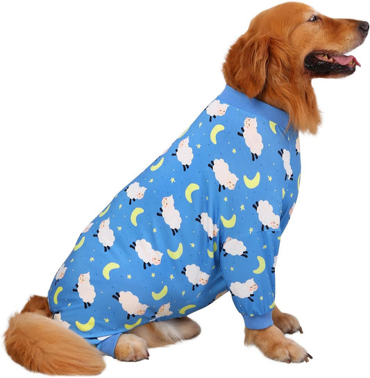 HDE Dog Pajamas One Piece Jammies Jumpsuit Pet Clothes Outfit Stretchy Lightweight Comfy Shirt Pjs for M-3XL Dogs Counting Sheep - 2XL