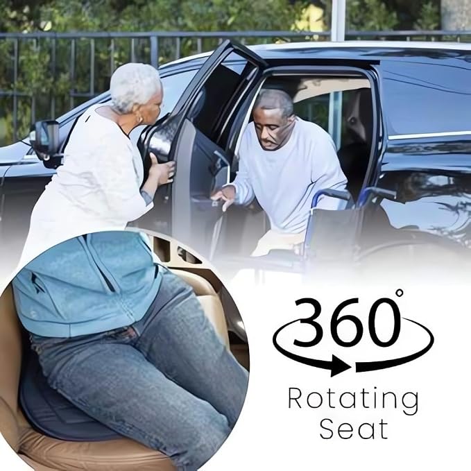 360° Rotating Seat Cushion - 2024 New Rotating Car Seat, Swivel Car Seat with Memory Foam, Non-Slip Car Seat Cushion for Elderly Support, Portable Seat Cushion for All Car (Gray)