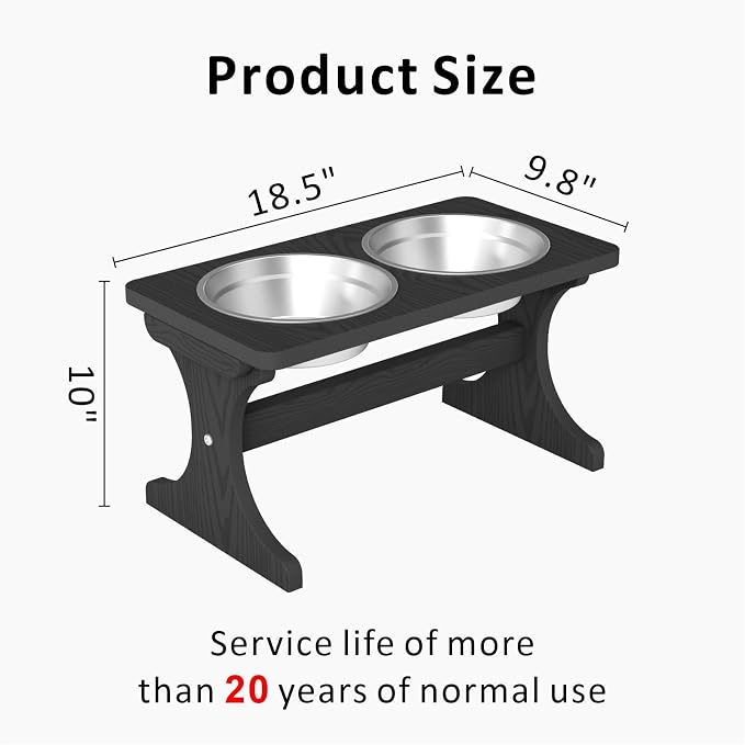 Raised Dog Bowl Stand for Medium Breed, Feeding Station with 35 oz 2 Stainless Steel Bowls & Licking Plate,Dog Food Bowl Black