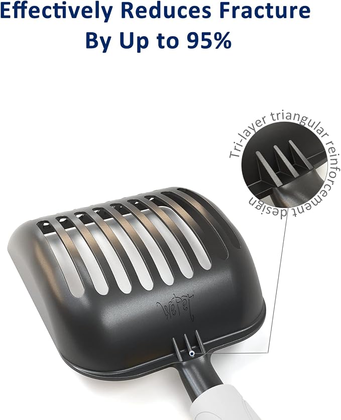 Cat Litter Scoop, Non-Stick Plated Aluminum Alloy Sifter, Kitty Durable Metal Scooper, Deep Shovel, Long Handle, Kitten Pooper Lifter, Size Medium, Coated Black Body with Grey Handle