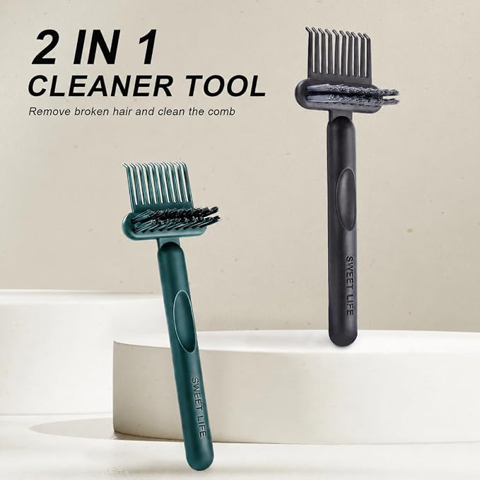 2 Pack Hair Brush Cleaning Tool, 2-in-1 Cleaner Tool, Portable Cleaning Tool Set for Brush Comb Keyboard, Remover Rake for Removing Hair Dust, Home and Salon Use(Black&Green)
