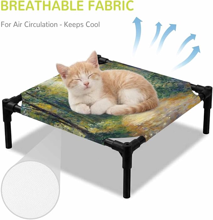 Outdoor Elevated Dog Bed for Small Dogs, Country Forest Breathable Cooling Raised Dog Cot for Indoor/Outdoor, Farmhouse Trees Plants Nature Scenery Waterproof Elevated Pet Beds, S 20 x 20 in