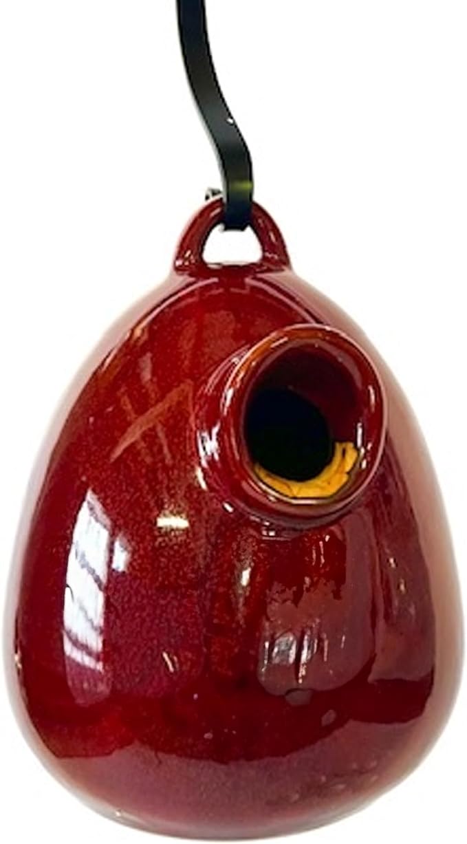 BYER OF MAINE Alcyon Egg/Bottle Bird Home, Porcelain, Glaze Finish, Oxide Red, 7”x7”x9”