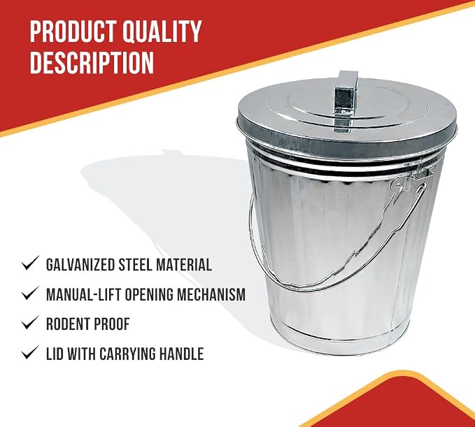 Mytee Products 2 Pack Galvanized Trash Can w/Lid Ideal for Trailers - 4 Gallon Steel Mounted Small Outdoor Garbage Can for Home, Office, Bathroom, Kitchen - Fire and Heat Resistant